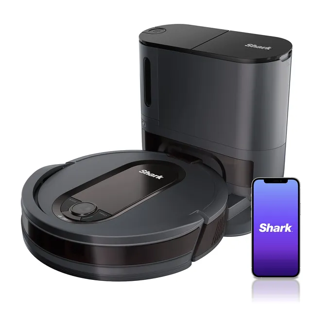 Shark robot vacuum with self-empty base (illustrative)