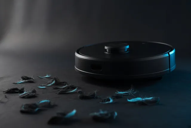 Robot vacuum on a dark floor (illustrative)